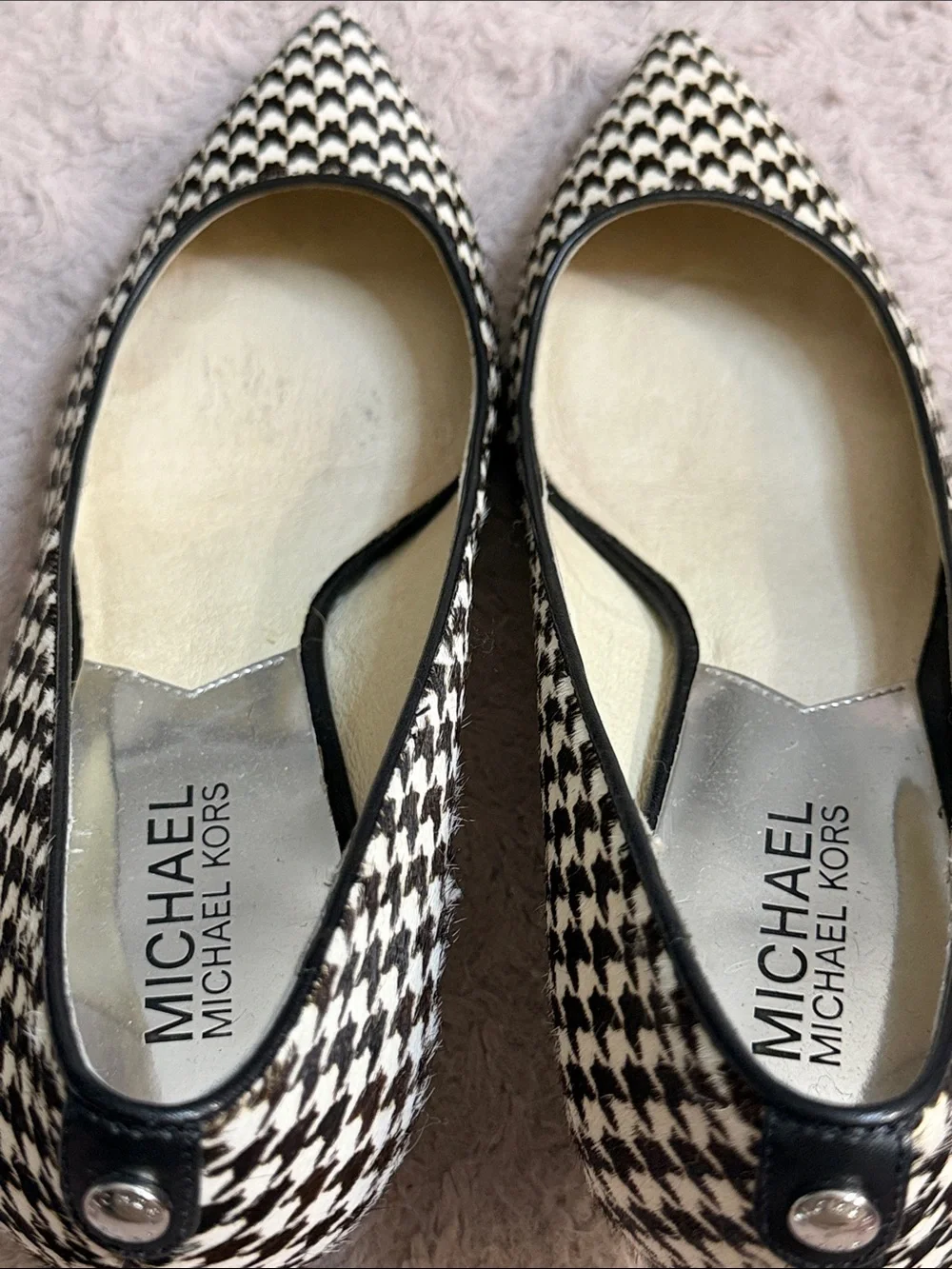 MICHAEL Michael Kors Black & White Houndstooth Pointed Toe Flats